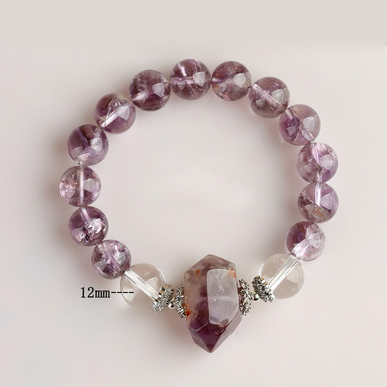 Olivenorma 12mm Natural Amethyst Clear Crystal Beads Bracelet