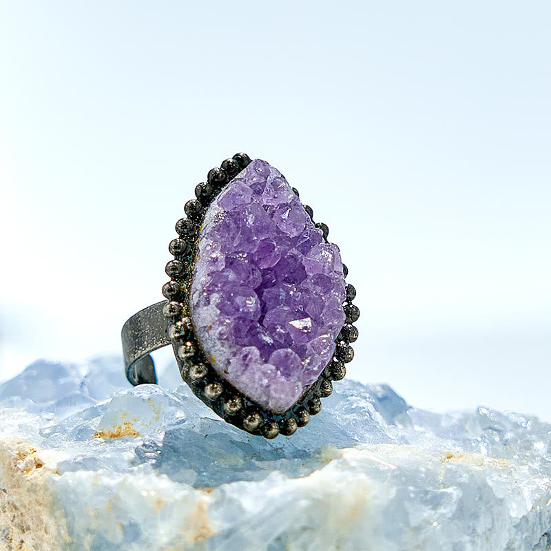 Olivenorma Irregular Shape Natural Amethyst Adjustable Ring