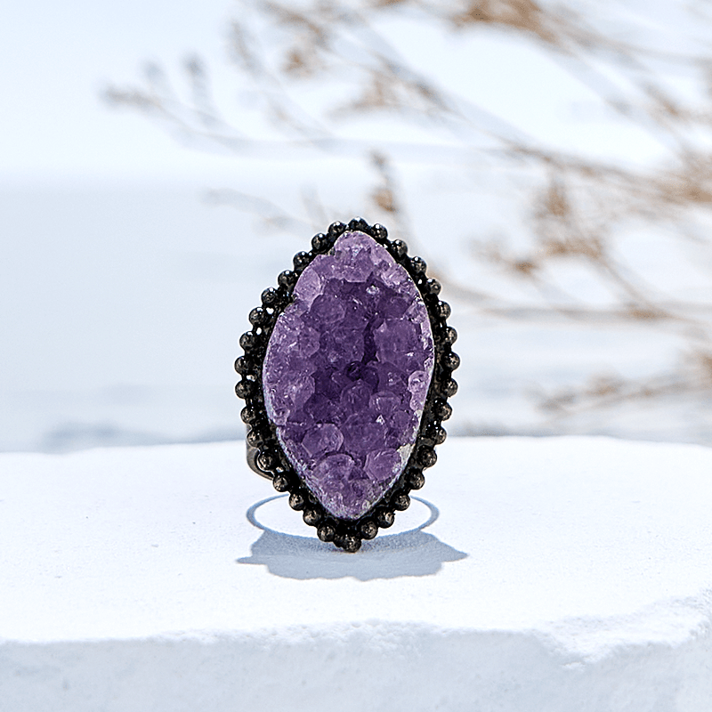 Olivenorma Irregular Shape Natural Amethyst Adjustable Ring