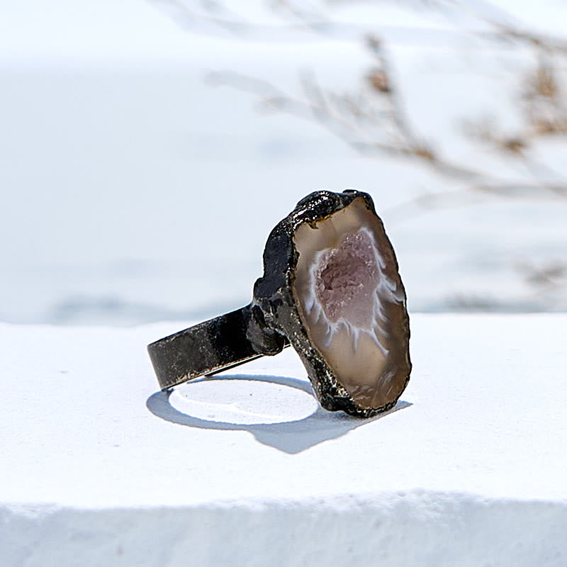 Olivenorma Natural Irregular Agate Antique Copper Ring