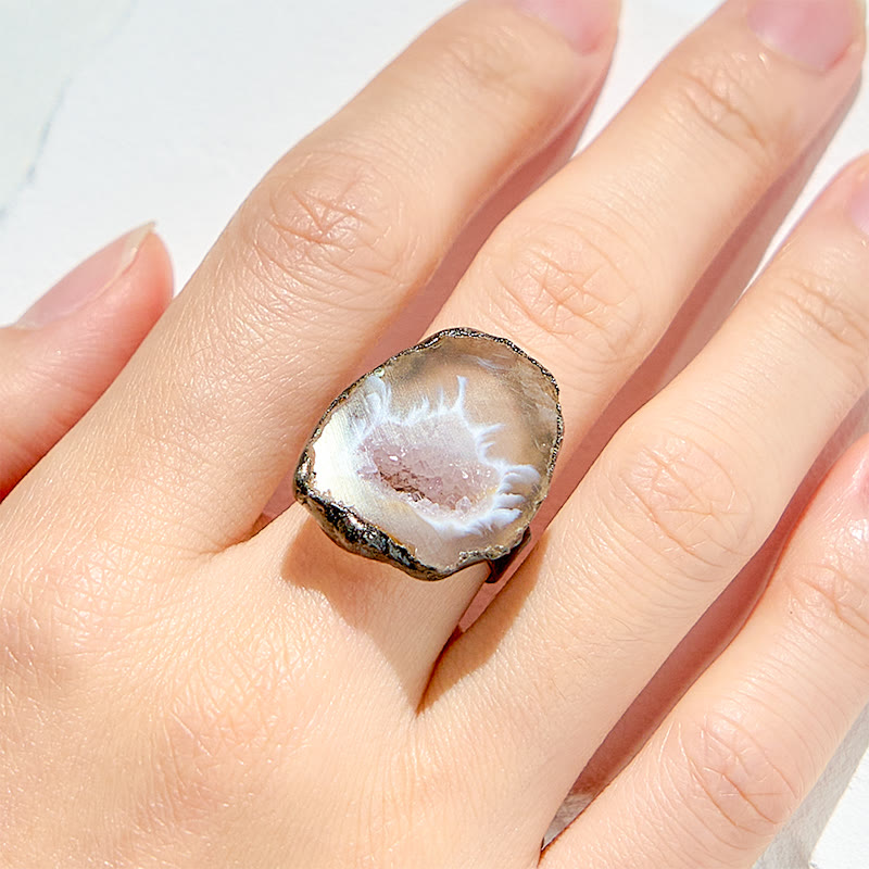 Olivenorma Natural Irregular Agate Antique Copper Ring