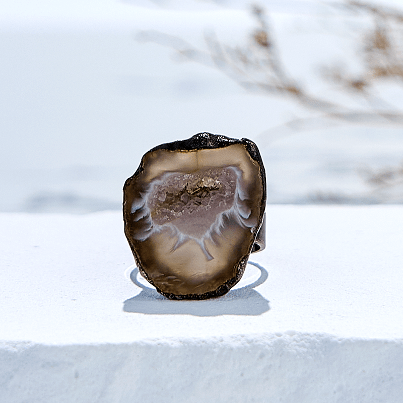 Olivenorma Natural Irregular Agate Antique Copper Ring