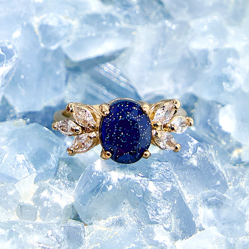 Olivenorma Oval Cut Blue Sandstone Zircon Leaf Ring