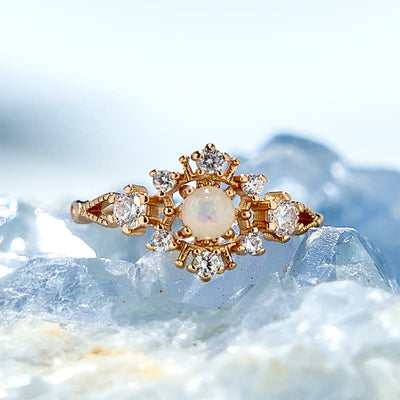 Olivenorma "Snowflake" Natural Opal White Zircon Ring