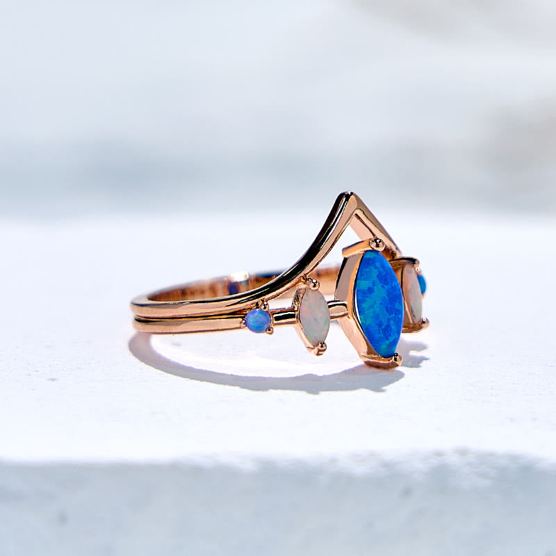 Olivenorma Natural Blue & White Opal Crown Ring