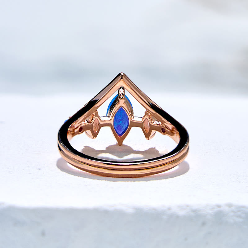 Olivenorma Natural Blue & White Opal Crown Ring