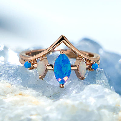 Olivenorma Natural Blue & White Opal Crown Ring