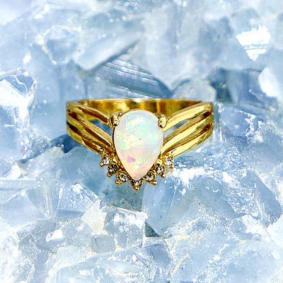 Olivenorma Natural Opal Inlaid Zircon Ring