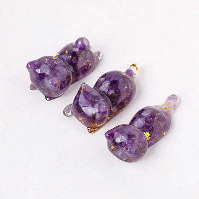 Olivenorma 1Pcs Crystal Epoxy Sleeping Kitten Gemstone Decoration - Amethyst - image 1