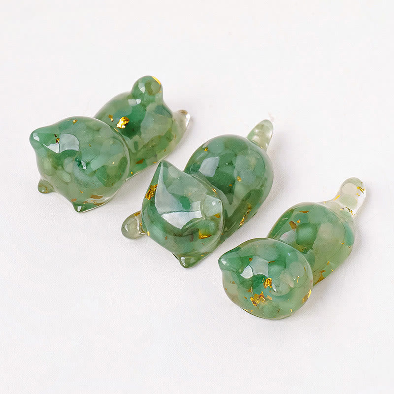 Olivenorma 1Pcs Crystal Epoxy Sleeping Kitten Gemstone Decoration - Green Aventurine - image 7