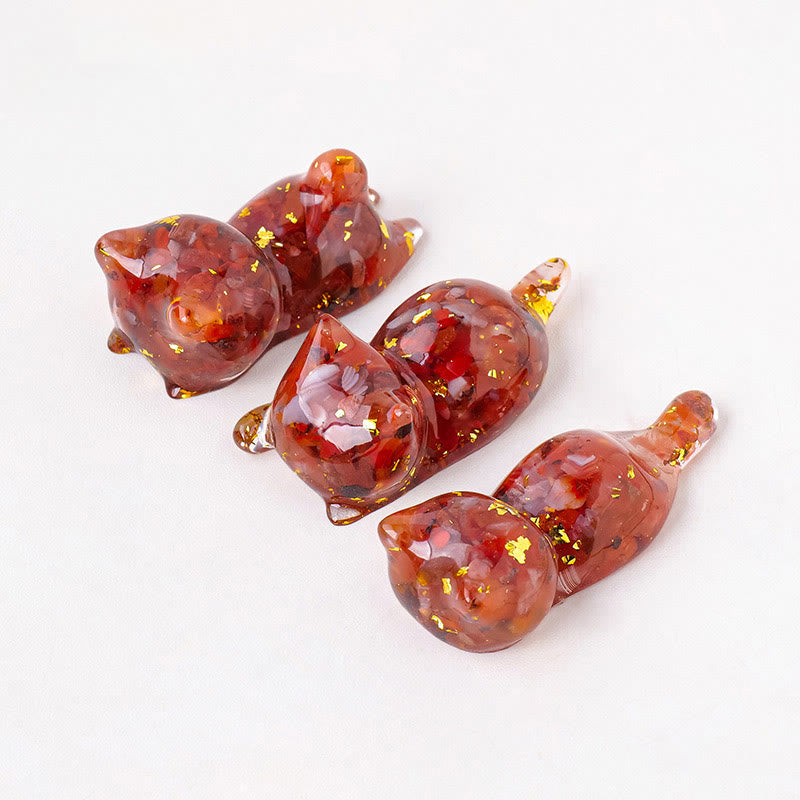 Olivenorma 1Pcs Crystal Epoxy Sleeping Kitten Gemstone Decoration - Red Agate - image 9
