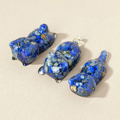 Olivenorma 1Pcs Crystal Epoxy Sleeping Kitten Gemstone Decoration - Blue Sodalite - image 3