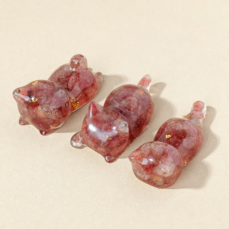 Olivenorma 1Pcs Crystal Epoxy Sleeping Kitten Gemstone Decoration - Strawberry Quartz - image 15
