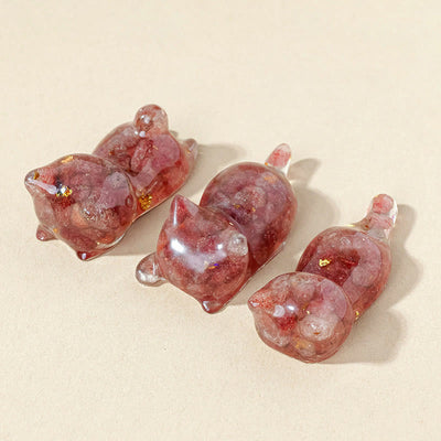 Olivenorma 1Pcs Crystal Epoxy Sleeping Kitten Gemstone Decoration - Strawberry Quartz - image 15