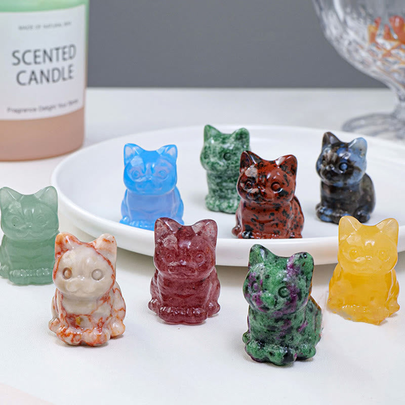 Olivenorma Crystal Epoxy Lucky Cat Gemstone Decoration - image 0