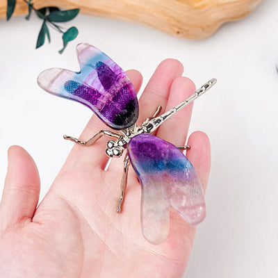 Olivenorma Rainbow Fluorite Dragonfly Butterfly Ornament Gemstone Decoration