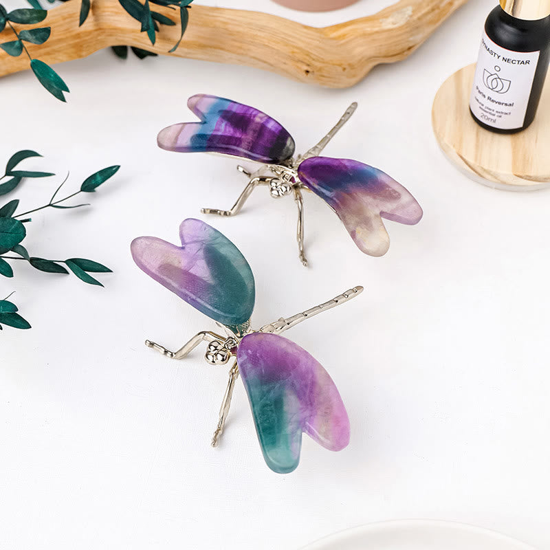 Olivenorma Rainbow Fluorite Dragonfly Butterfly Ornament Gemstone Decoration