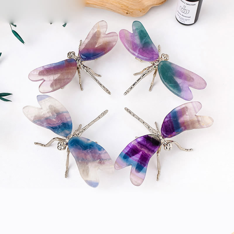 Olivenorma Rainbow Fluorite Dragonfly Butterfly Ornament Gemstone Decoration