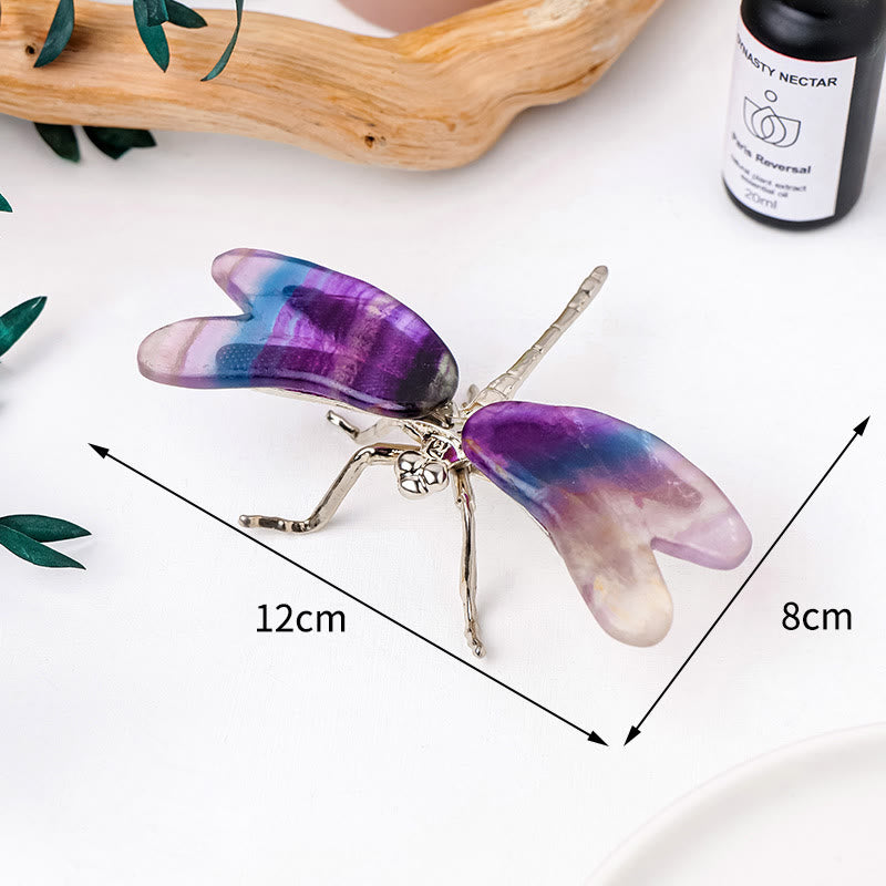 Olivenorma Rainbow Fluorite Dragonfly Butterfly Ornament Gemstone Decoration