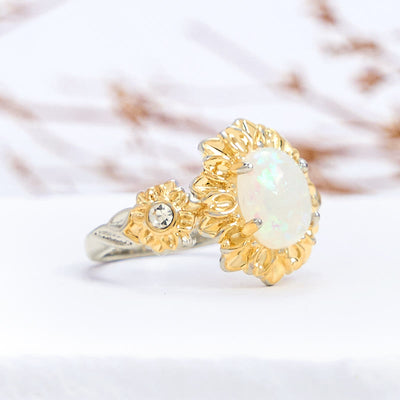 Olivenorma Oval Cut Opal Sunflower Shape Ring