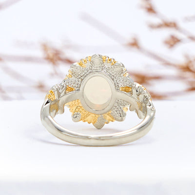 Olivenorma Oval Cut Opal Sunflower Shape Ring