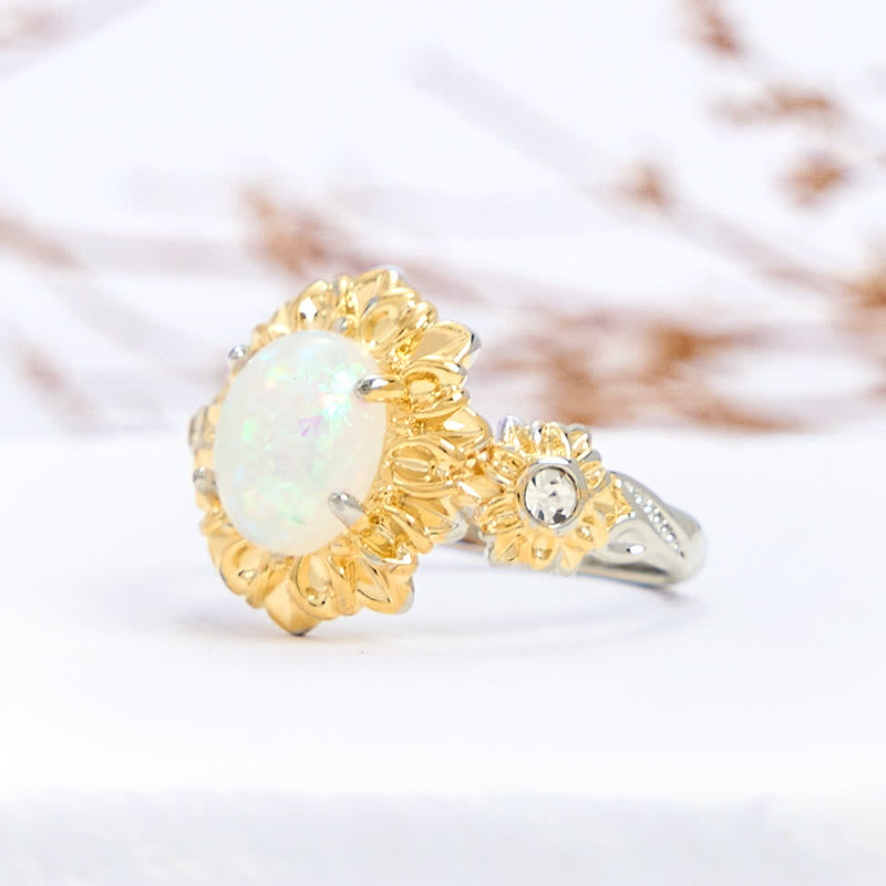 Olivenorma Oval Cut Opal Sunflower Shape Ring