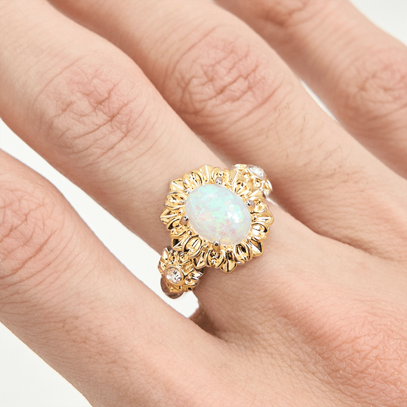 Olivenorma Oval Cut Opal Sunflower Shape Ring