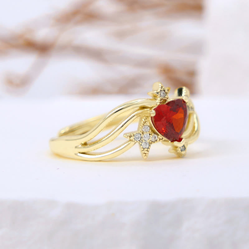 Olivenorma Heart Garnet Star White Zircon Shape Ring