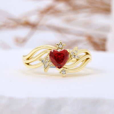 Olivenorma Heart Garnet Star White Zircon Shape Ring