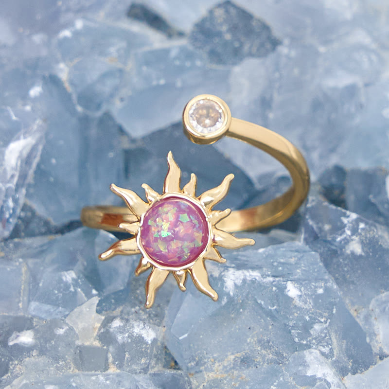 Olivenorma Pink Opal Cat's Eye Stone Sunburst Ring