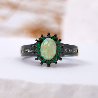 Olivenorma Oval Opal White Zircon Sunflower Ring