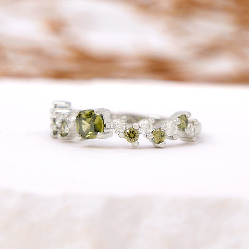 Olivenorma Square Peridot White Zircon Ring