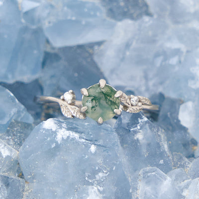 Olivenorma Natural Moss Agate Leaf Wrap Ring