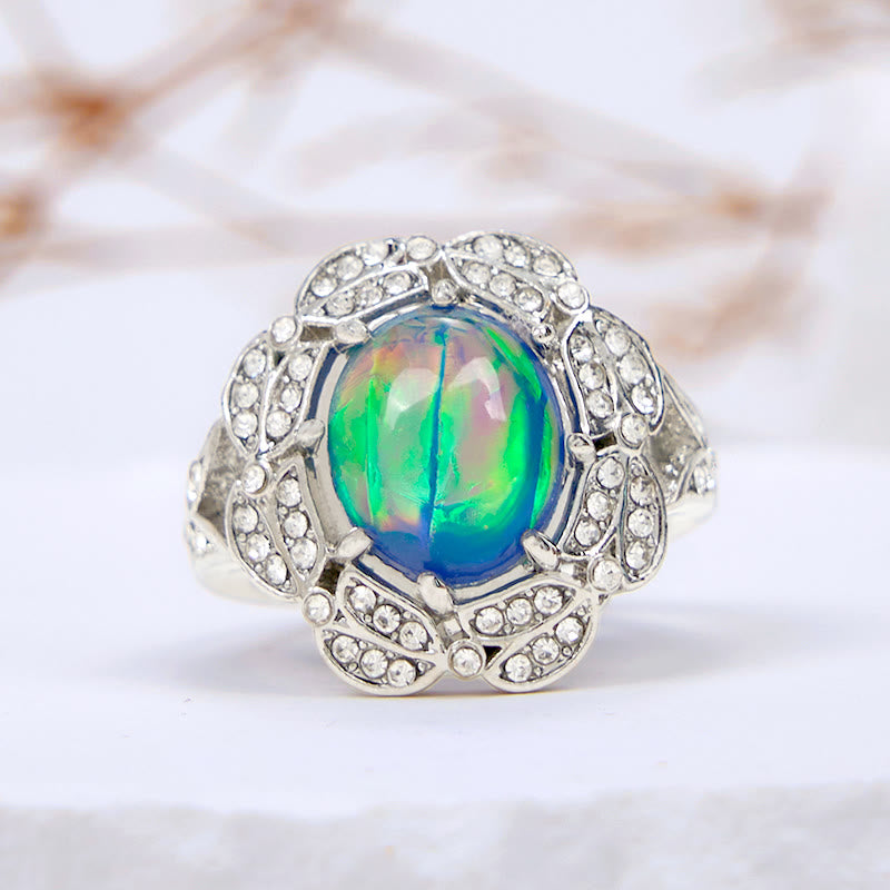 Olivenorma Color Opalite White Zircon Flower Ring