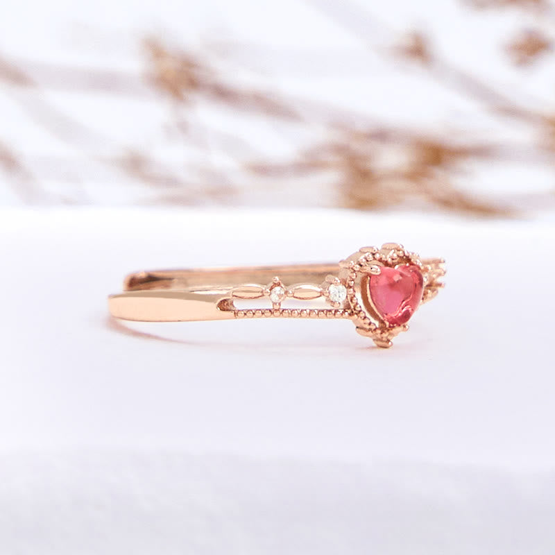 Olivenorma Heart Shaped Garnet Princess Crown Shape Ring