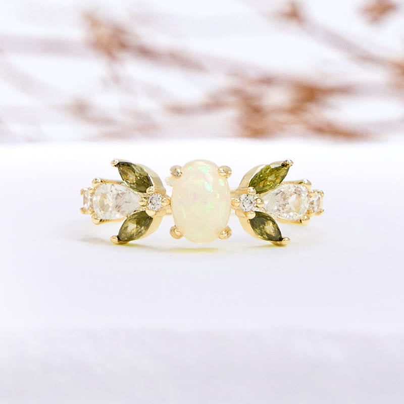 Olivenorma Delicate Opal Leaf Peridot Zircon Ring