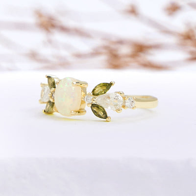 Olivenorma Delicate Opal Leaf Peridot Zircon Ring