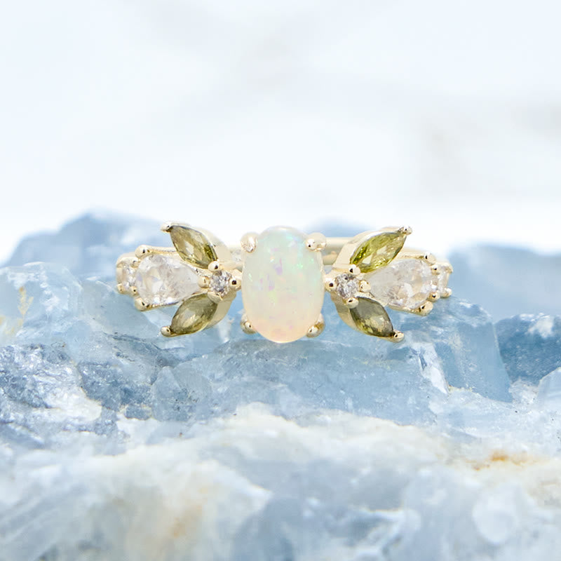 Olivenorma Delicate Opal Leaf Peridot Zircon Ring