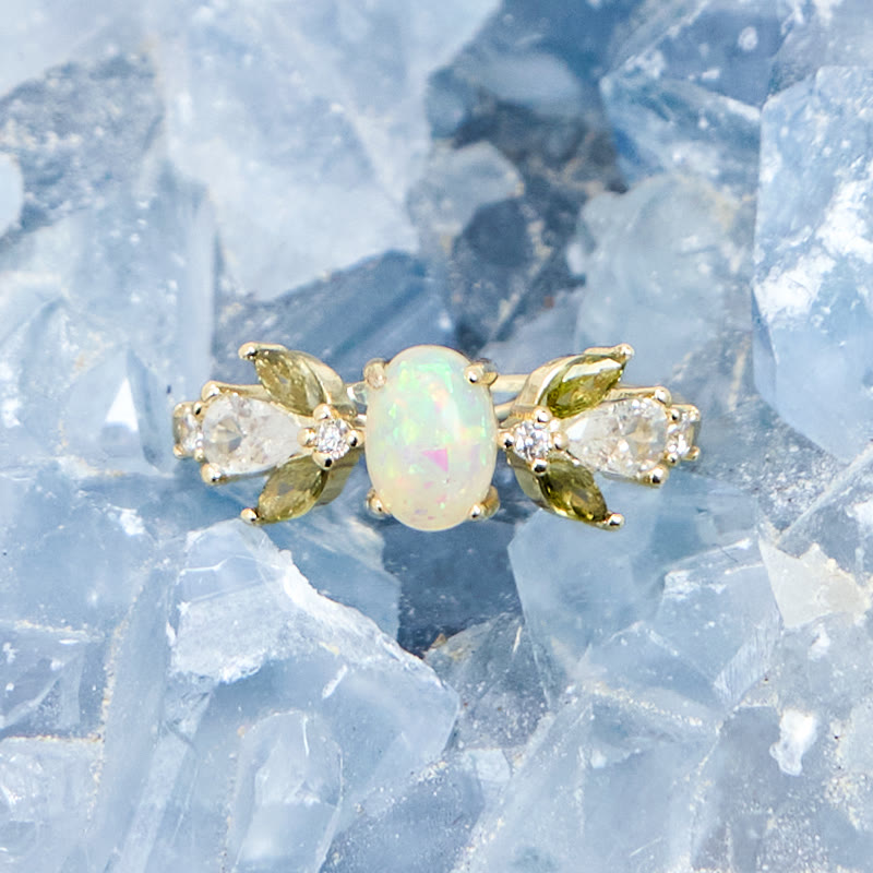 Olivenorma Delicate Opal Leaf Peridot Zircon Ring