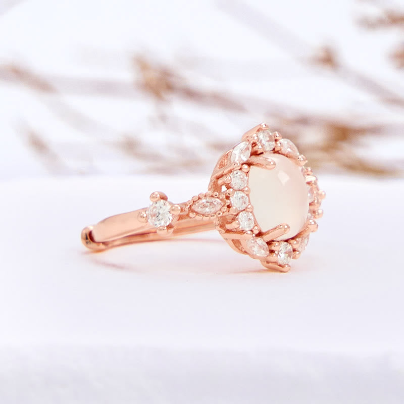 Olivenorma Oval White Chalcedony Flower White Zircon Ring