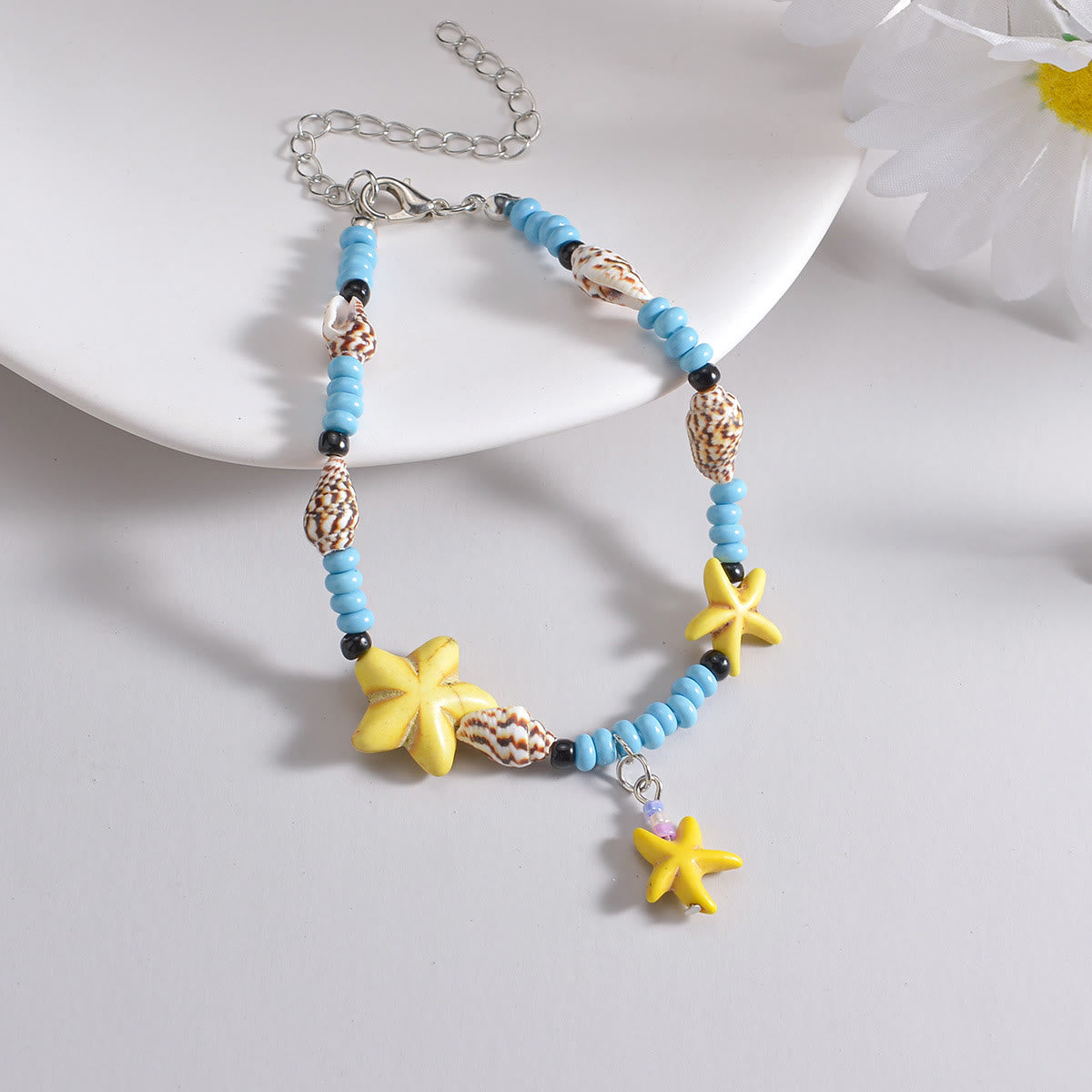 Olivenorma Blue Turquoise Yellow Starfish Beaded Anklet