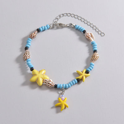 Olivenorma Blue Turquoise Yellow Starfish Beaded Anklet