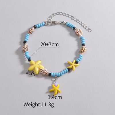 Olivenorma Blue Turquoise Yellow Starfish Beaded Anklet