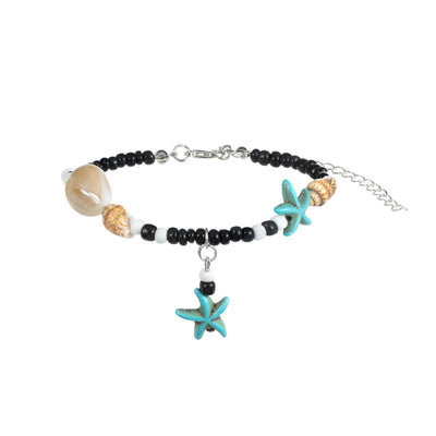 Olivenorma Turquoise Black Onyx Starfish Snail Beaded Anklet