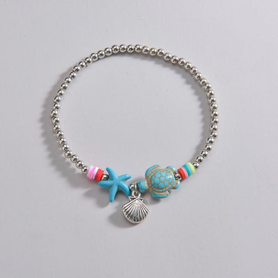 Olivenorma Turquoise Metal Shell Wooden Bead Pendant Anklet