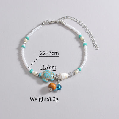 Olivenorma Turquoise Metal Shell Wooden Bead Pendant Anklet