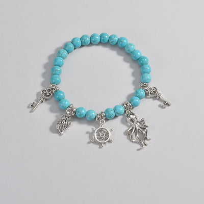 Olivenorma Turquoise Beaded Metal Sea Life Pendant Anklet