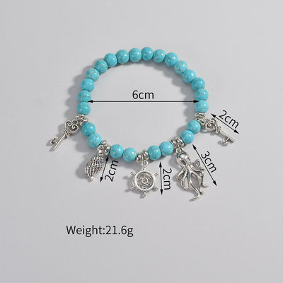 Olivenorma Turquoise Beaded Metal Sea Life Pendant Anklet