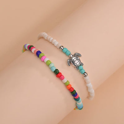 Olivenorma 2Pcs White Colored Beads Turtle Anklet