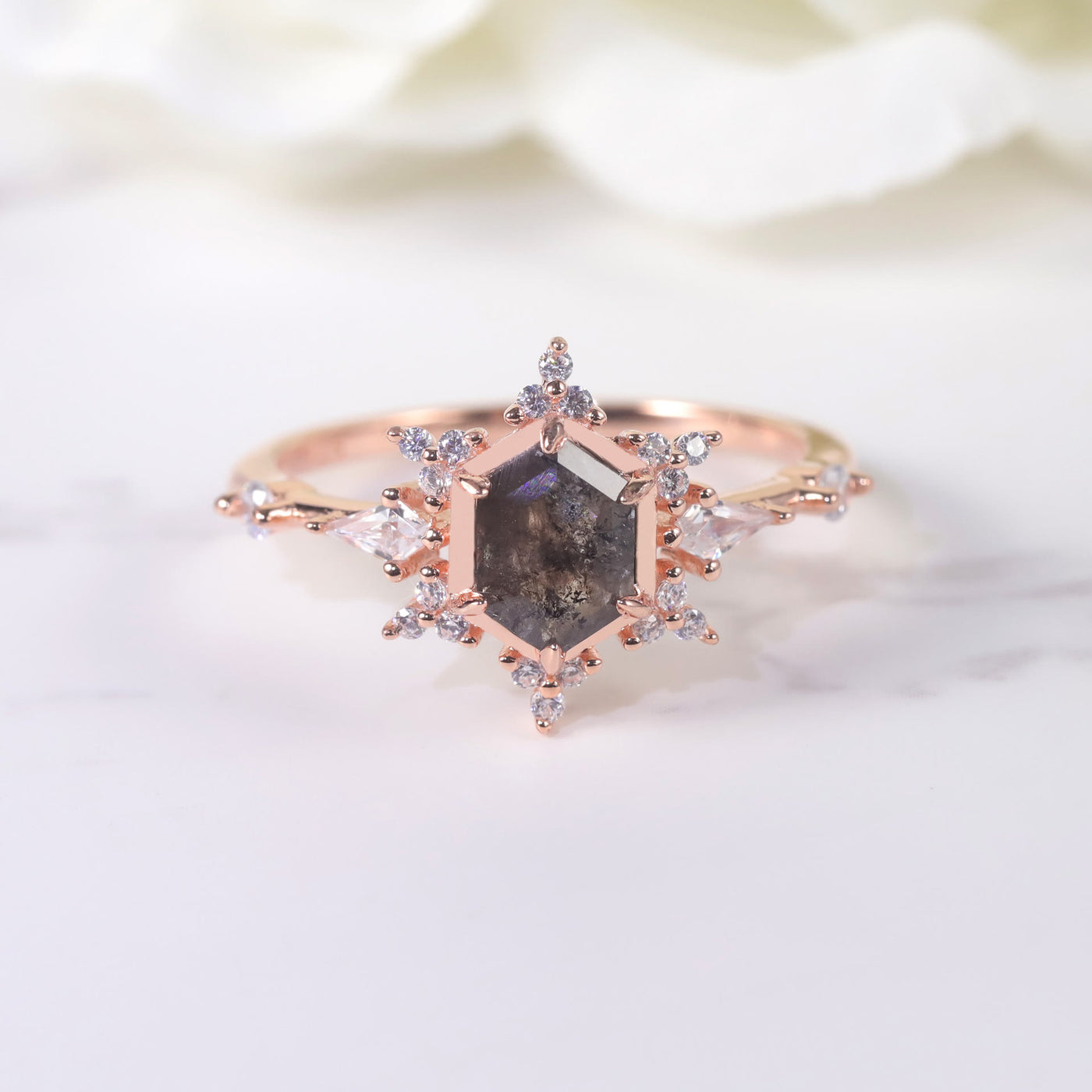 Olivenorma Salt & Pepper Herkimer Diamond Snowflake Engagement Ring